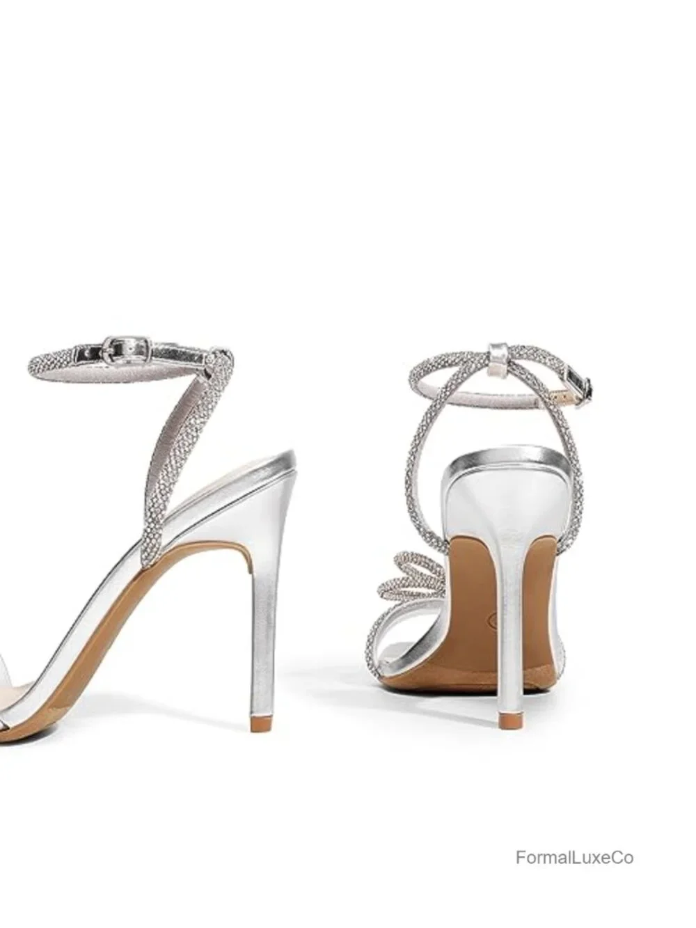 Crystal Rhinestone Bow Slingback Heels Square Toe Stiletto Wedding Party Shoes